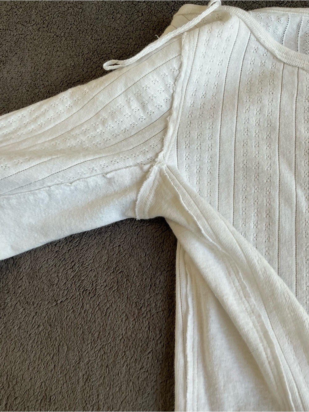 Free People We The Free White Pointelle Ribbed Tee - Boho Lettuce Hem - M - Picture 5 of 14